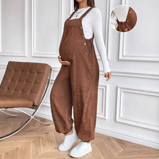 Roupas de maternidade para mulheres grávidas roupas de gravidez 2025 outono inverno cintura ajustável moda solta macacão de veludo