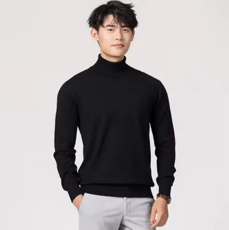 Cashmere mistura de algodão gola alta dos homens jumper 2025 outono inverno wram roupas vetement homme pull homme hiver homem pulôver camisola