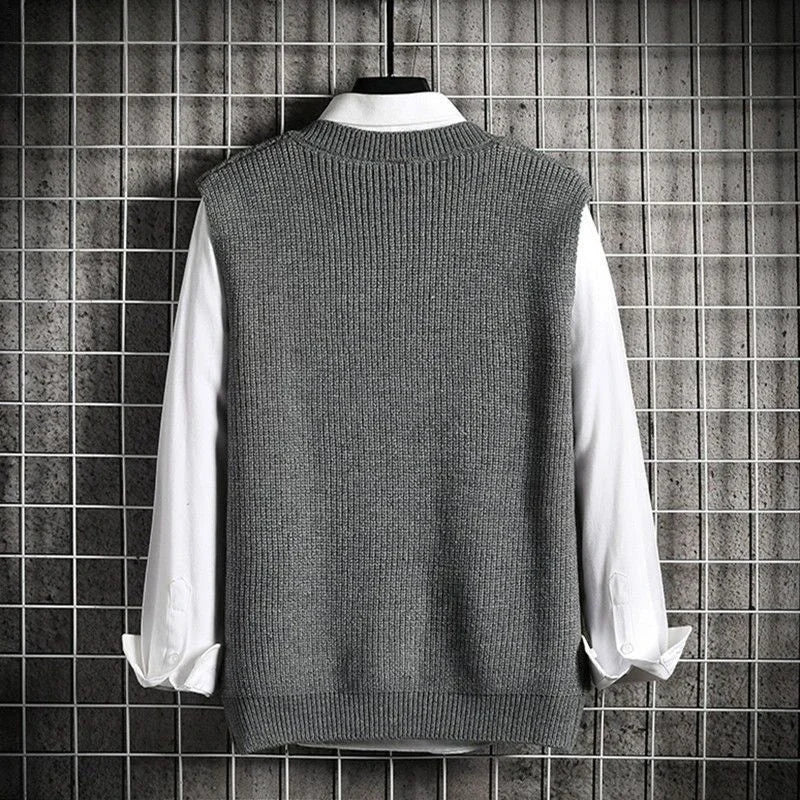 Homem roupas colete com decote em v colete de malha suéteres para homens negócios preto sem mangas japonês harajuku moda s barato rua a