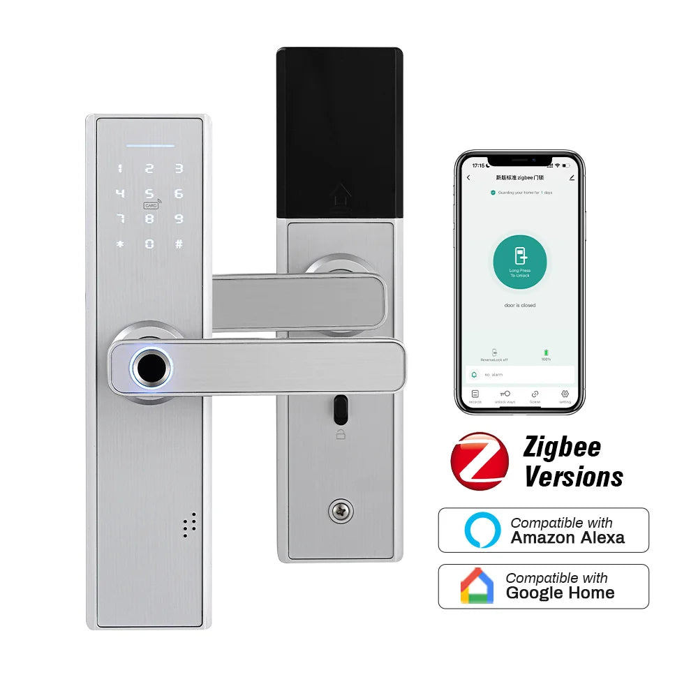Tuya ZigBee Smart Door Lock, APP Controle Remoto, Eletrônico Biométrico Fingerprint Desbloqueio, Digital Inteligente Elétrica Senha Bloqueio
