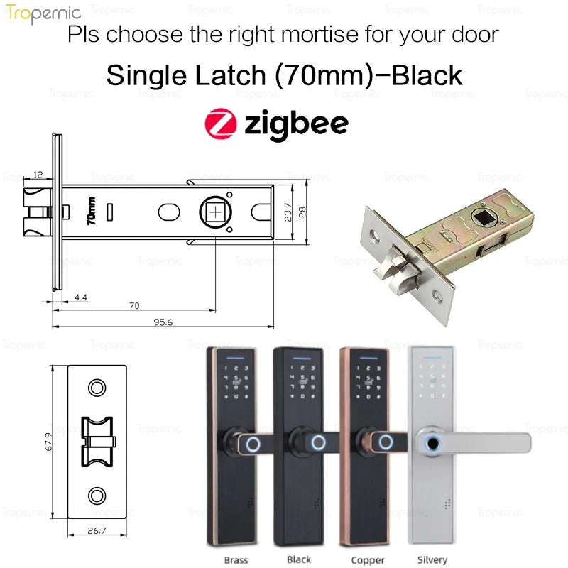 Tuya ZigBee Smart Door Lock, APP Controle Remoto, Eletrônico Biométrico Fingerprint Desbloqueio, Digital Inteligente Elétrica Senha Bloqueio