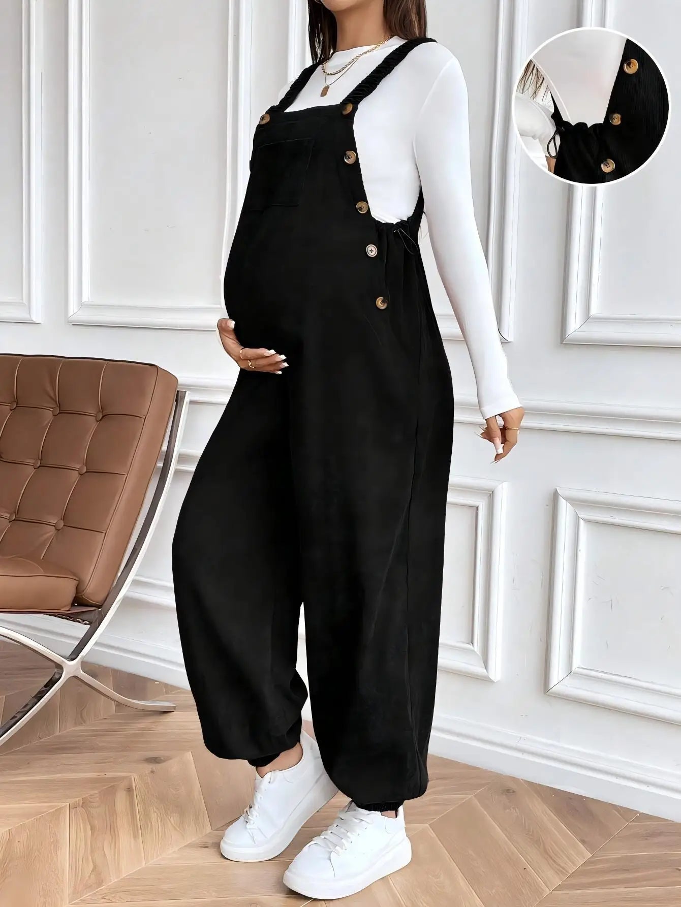 Roupas de maternidade para mulheres grávidas roupas de gravidez 2025 outono inverno cintura ajustável moda solta macacão de veludo