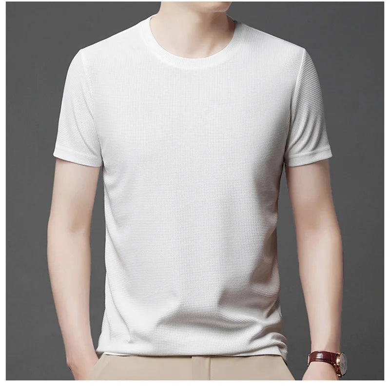 Camiseta Masculina de Moda com Gola Redonda, Camisetas de Manga Curta, Tops Confortáveis e Casuais para Homens