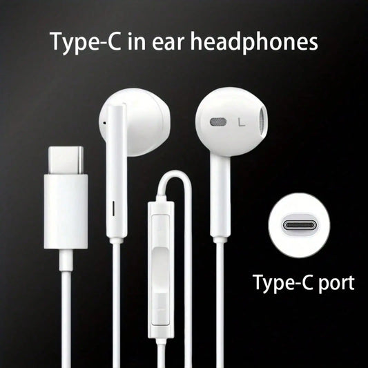 Fones de Ouvido Intra-auriculares com Fio Tipo-C com Microfone e Controle de Volume, HiFi Estéreo para iPhone 16/15, S23/S22/S21/Ultra, Note 10/20, iPad Pro