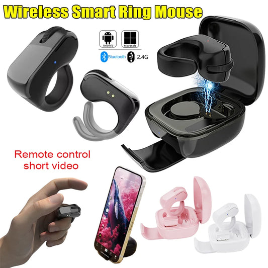 Mini Mouse Inteligente em Formato de Anel 2.4G Bluetooth Sem Fio de Modo Duplo Recarregável Compatível com Controle Remoto para Selfie, Vídeos Curtos e Comando de Voz