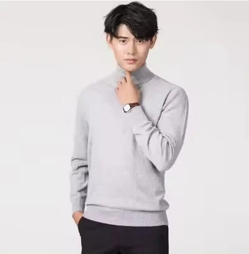 Cashmere mistura de algodão gola alta dos homens jumper 2025 outono inverno wram roupas vetement homme pull homme hiver homem pulôver camisola