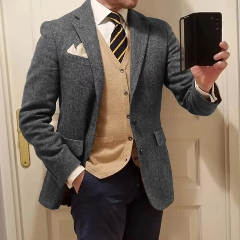 Blazer masculino espinha de peixe único breasted casual elegante homem terno jaquetas casaco de alta qualidade roupas de palco masculino