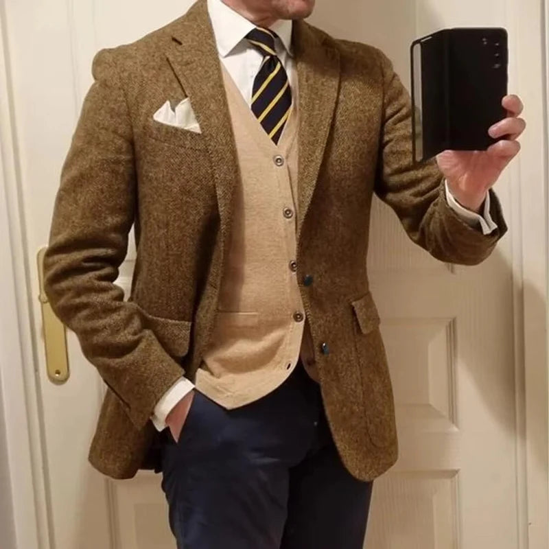 Blazer masculino espinha de peixe único breasted casual elegante homem terno jaquetas casaco de alta qualidade roupas de palco masculino