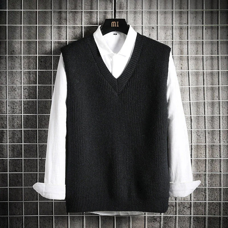 Homem roupas colete com decote em v colete de malha suéteres para homens negócios preto sem mangas japonês harajuku moda s barato rua a