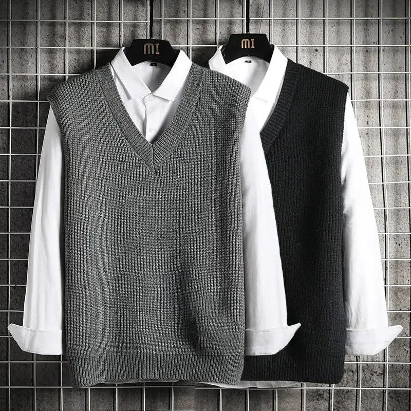 Homem roupas colete com decote em v colete de malha suéteres para homens negócios preto sem mangas japonês harajuku moda s barato rua a