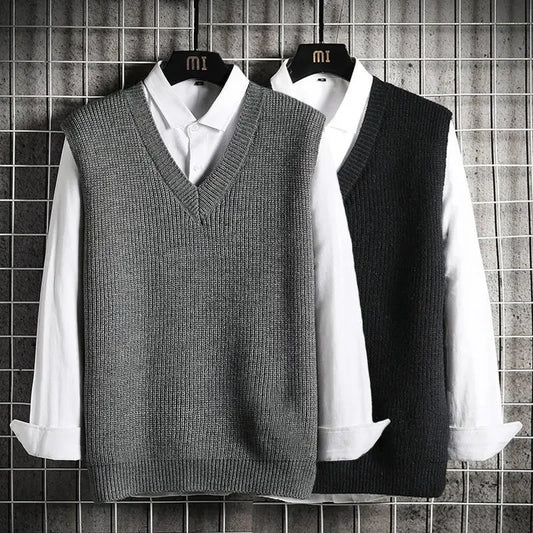 Homem roupas colete com decote em v colete de malha suéteres para homens negócios preto sem mangas japonês harajuku moda s barato rua a