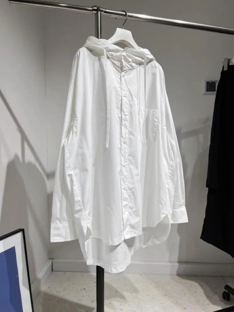 Moda feminina topos blusas de grandes dimensões roupas femininas 2025 blusas mujer de moda manga longa com capuz camisa casual branco casaco básico