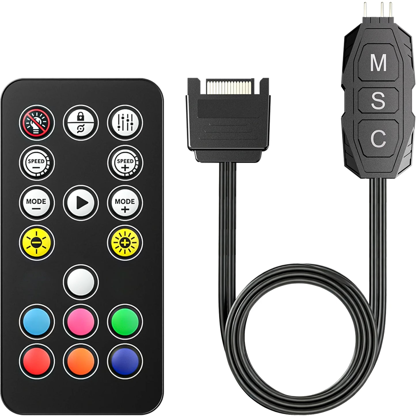 Controlador GSCOLER Suporta dispositivos DIY ARGB de 5V, interface de alimentação SATA, controle de luzes e velocidade em modo duplo.