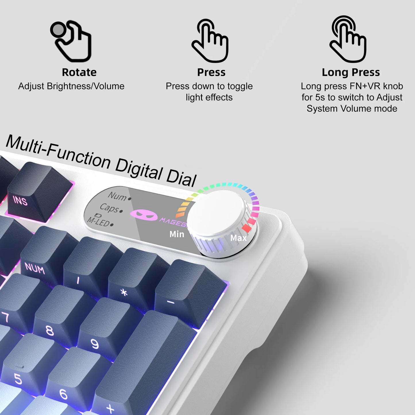 Magegee gk960 teclado de membrana sem fio 2.4g bt 98 teclas abs lado gravado keycaps luzes rgb ajustáveis para jogos de escritório windows