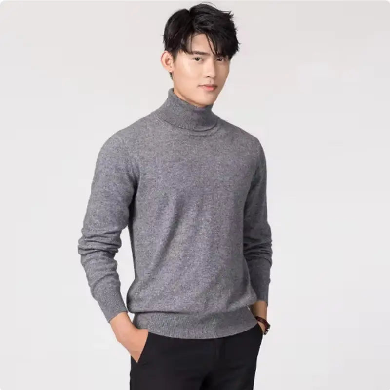 Cashmere mistura de algodão gola alta dos homens jumper 2025 outono inverno wram roupas vetement homme pull homme hiver homem pulôver camisola