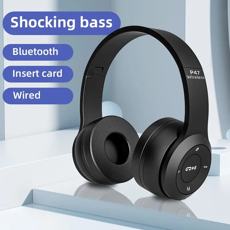 P47 fones de ouvido sem fio bluetooth 5.0 dobrável alta fidelidade estéreo baixo para música jogos criança menina fone para smartphone