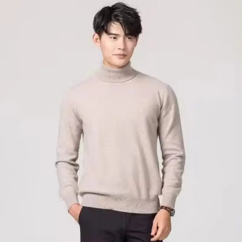 Cashmere mistura de algodão gola alta dos homens jumper 2025 outono inverno wram roupas vetement homme pull homme hiver homem pulôver camisola