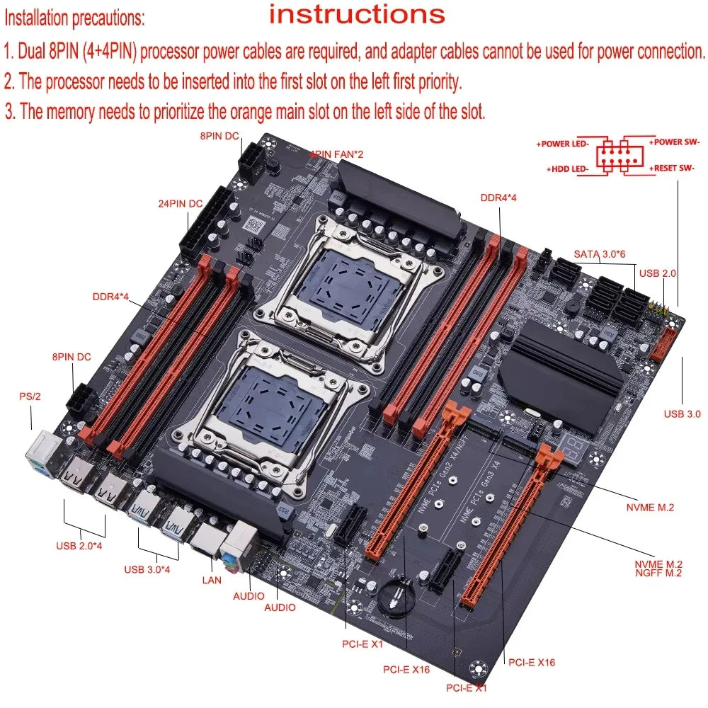 Kit de Placa-Mãe para Jogos SOYO X99 Dual CPU Intel Xeon E5 2680 V3*2 DDR4 16GB (2*8GB) LGA2011-3 M.2 Componentes para Computador Desktop