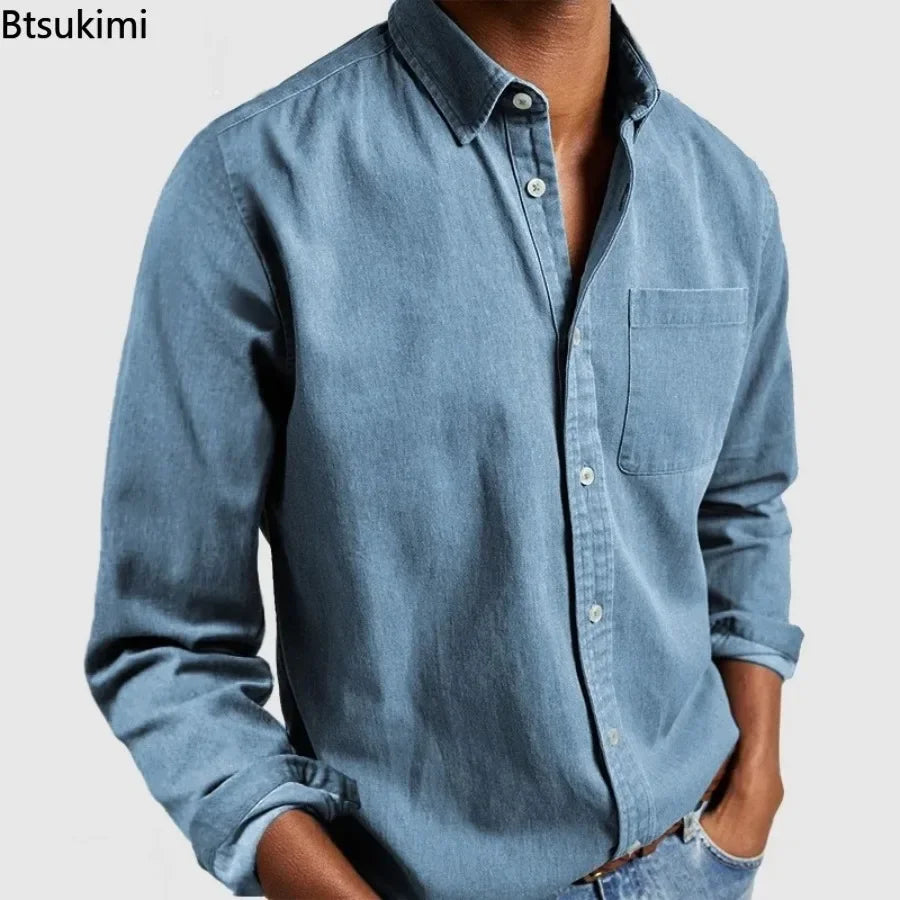 2026 moda masculina roupas de algodão respirável manga comprida solta camisa casual masculina simples lapela topos vintage all-match homem blusa