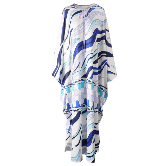 Roupas femininas vestido elegante robe casual confortável respirável vestidos longos moda solta em torno do pescoço vestido impresso novo