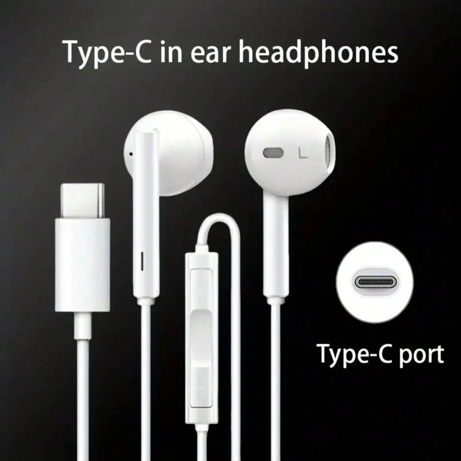 Fones de Ouvido Intra-auriculares com Fio Tipo-C com Microfone e Controle de Volume, HiFi Estéreo para iPhone 16/15, S23/S22/S21/Ultra, Note 10/20, iPad Pro