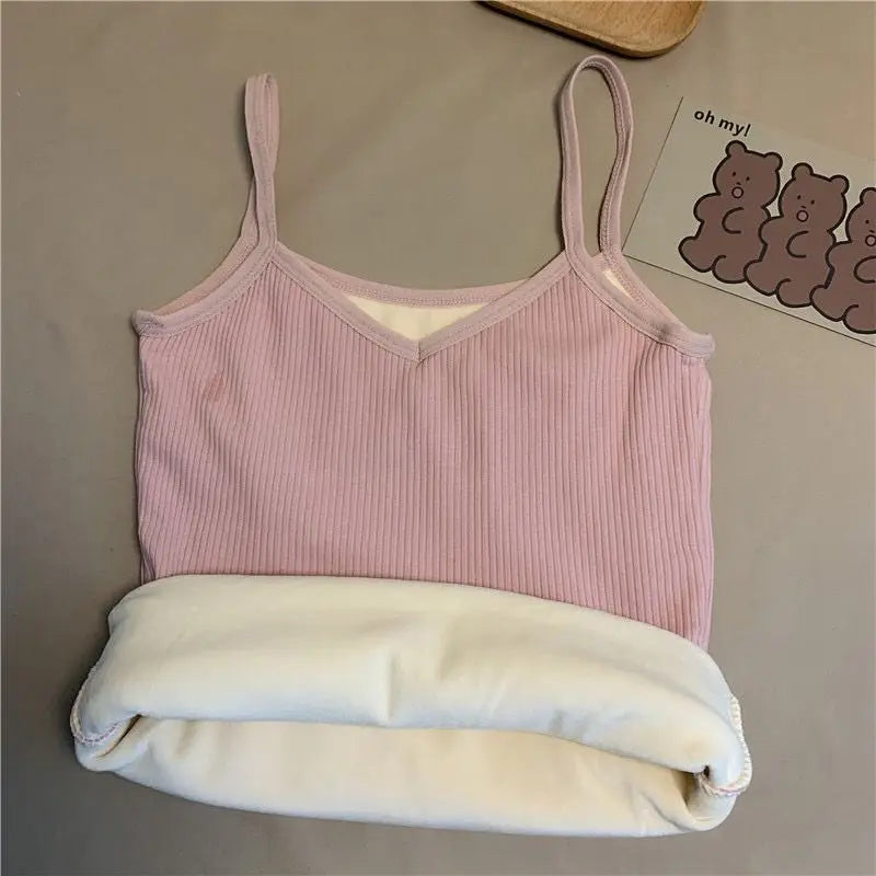 Mulheres inverno quente roupa interior cor sólida térmica casual pijamas sexy elasticidade feminina fina veludo camiseta sem mangas topos