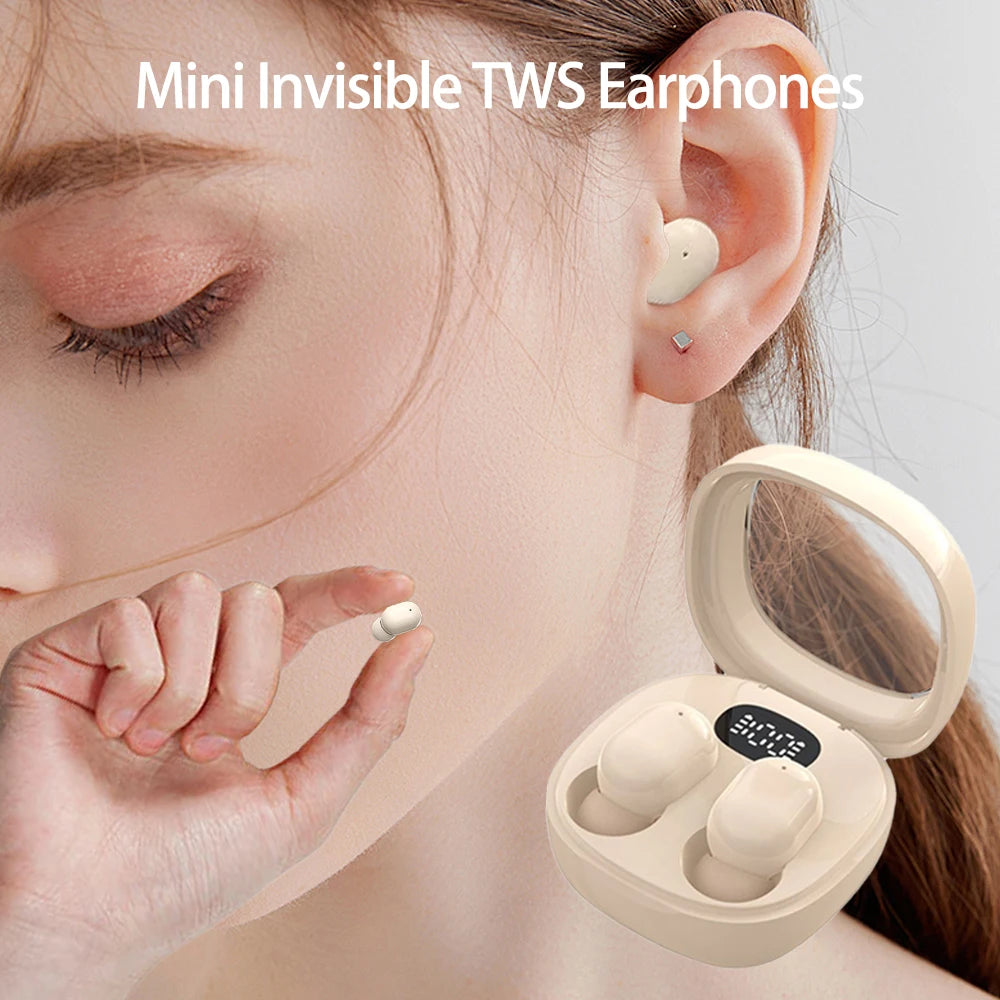 VIKEFON Fones de ouvido Bluetooth 5.3 Mini fones de ouvido TWS sem fio HIFI estéreo com redução de ruído e microfones