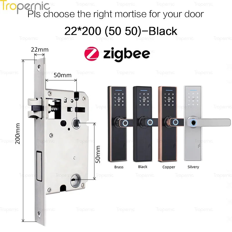 Tuya ZigBee Smart Door Lock, APP Controle Remoto, Eletrônico Biométrico Fingerprint Desbloqueio, Digital Inteligente Elétrica Senha Bloqueio