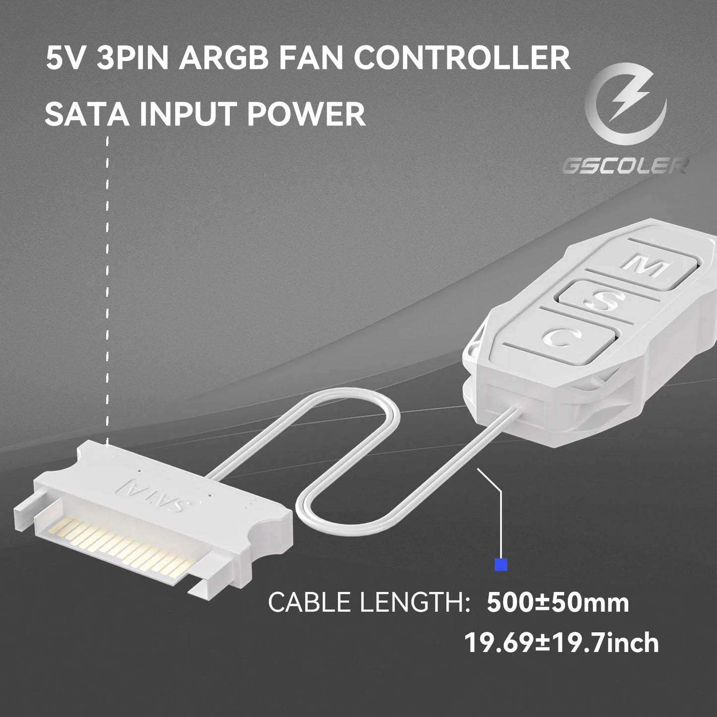 Controlador GSCOLER Suporta dispositivos DIY ARGB de 5V, interface de alimentação SATA, controle de luzes e velocidade em modo duplo.