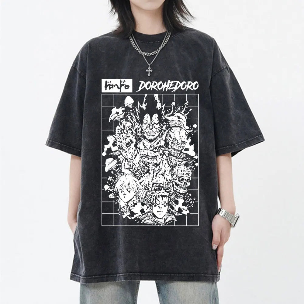 Roupas masculinas camiseta homme gráfico camisetas masculinas camiseta para homem ropa hombre anime japonês dorohedoro kaiman vintage lavado