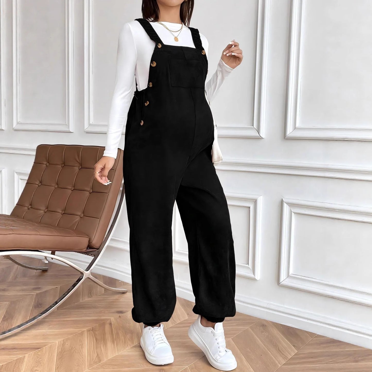 Roupas de maternidade para mulheres grávidas roupas de gravidez 2025 outono inverno cintura ajustável moda solta macacão de veludo