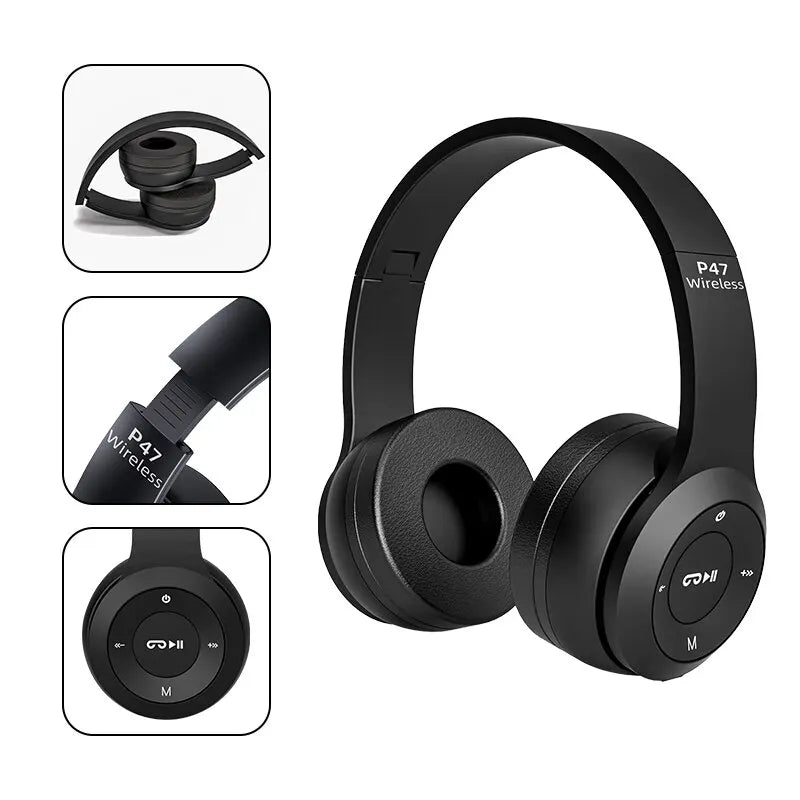 P47 fones de ouvido sem fio bluetooth 5.0 dobrável alta fidelidade estéreo baixo para música jogos criança menina fone para smartphone