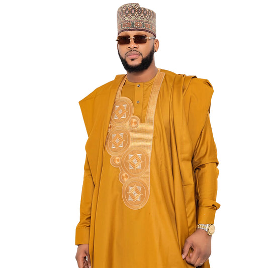 Roupas africanas para homem bordado design top manga comprida conjunto de 3 peças