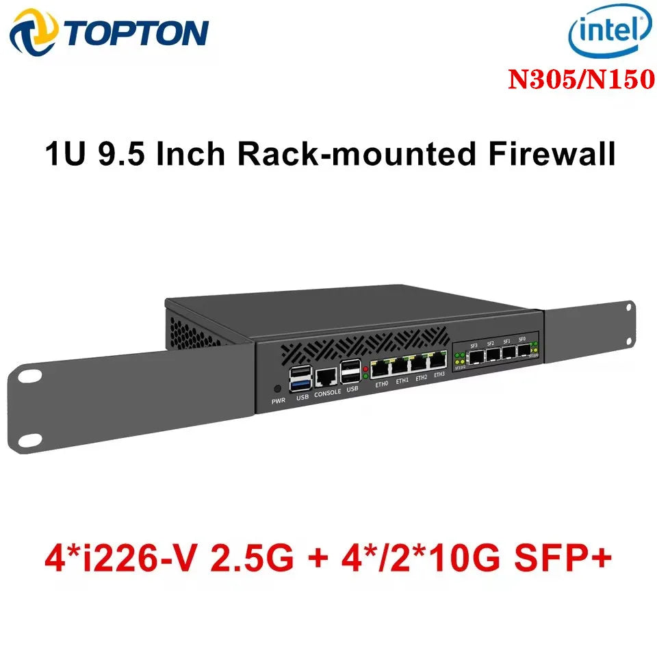 Topton 1U Rack Mini PC 2x10G SFP + 4x i226-V 2.5G Intel i3-N305 N150 DDR5 mSATA Roteador de rede Servidor Aparelho Firewall AES-NI