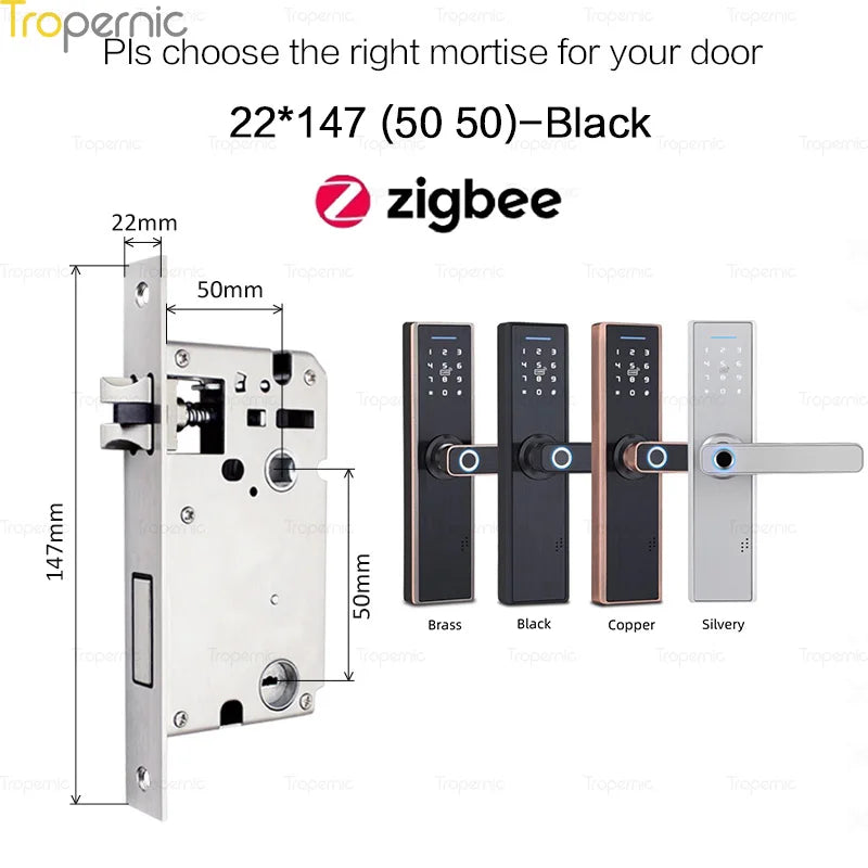 Tuya ZigBee Smart Door Lock, APP Controle Remoto, Eletrônico Biométrico Fingerprint Desbloqueio, Digital Inteligente Elétrica Senha Bloqueio