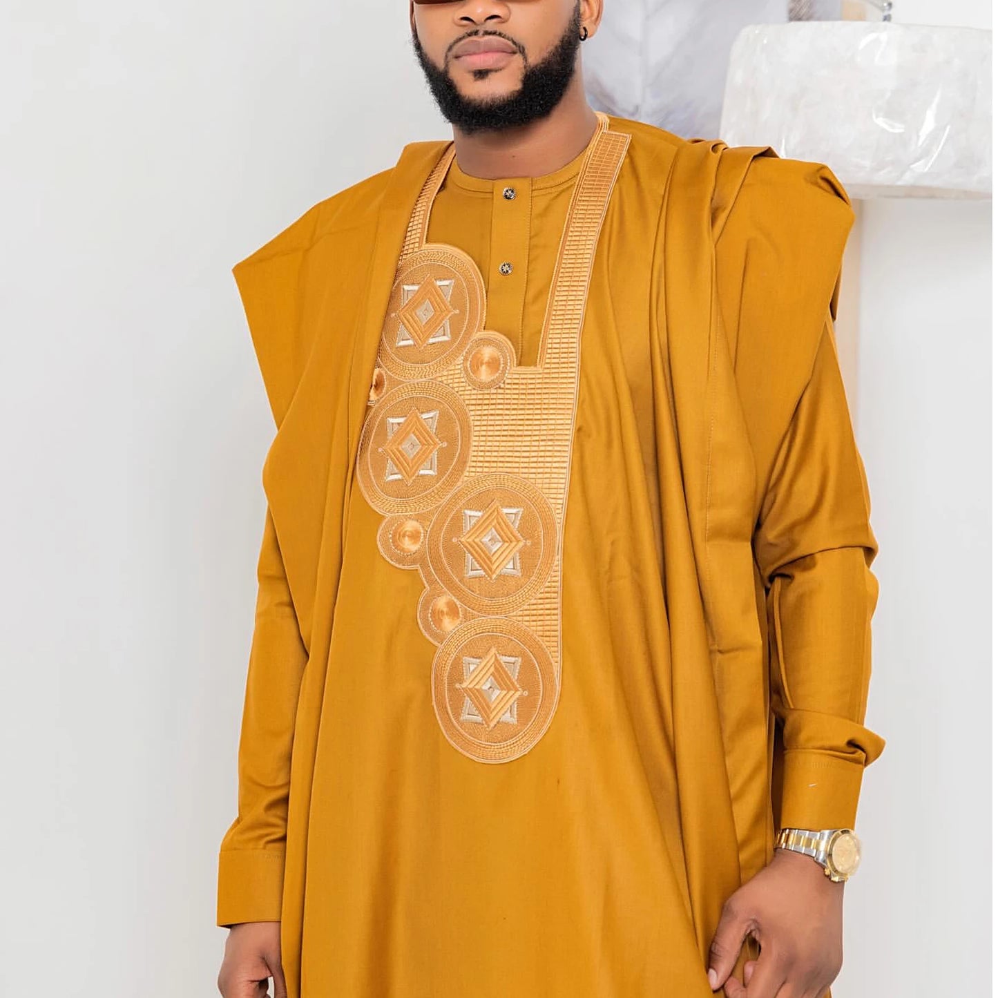 Roupas africanas para homem bordado design top manga comprida conjunto de 3 peças