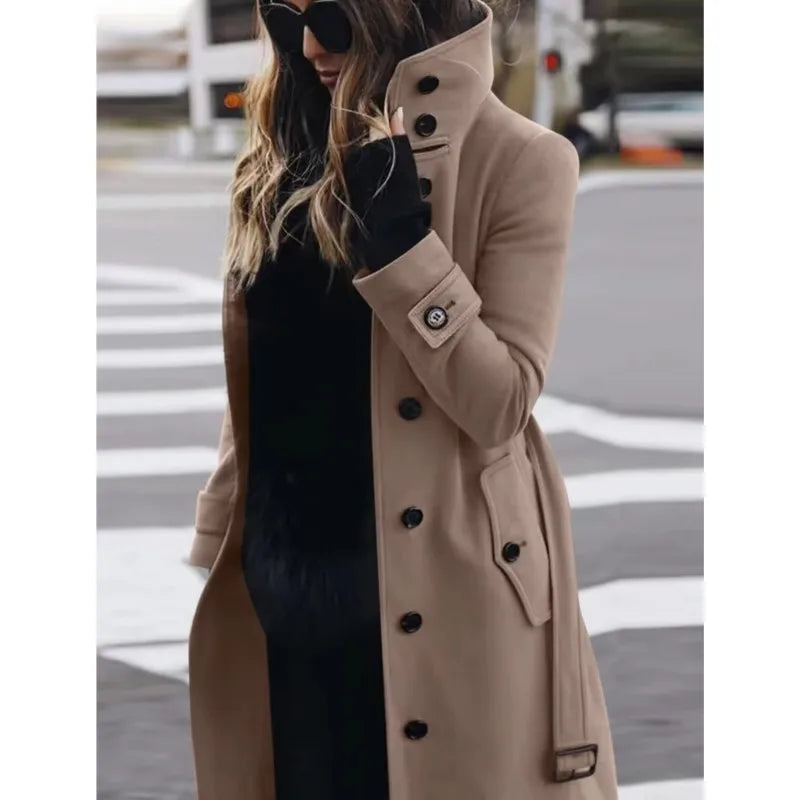 Casaco feminino outerwears outono inverno quente jaquetas femininas único breasted turn-down colarinho único breasted roupas femininas novo