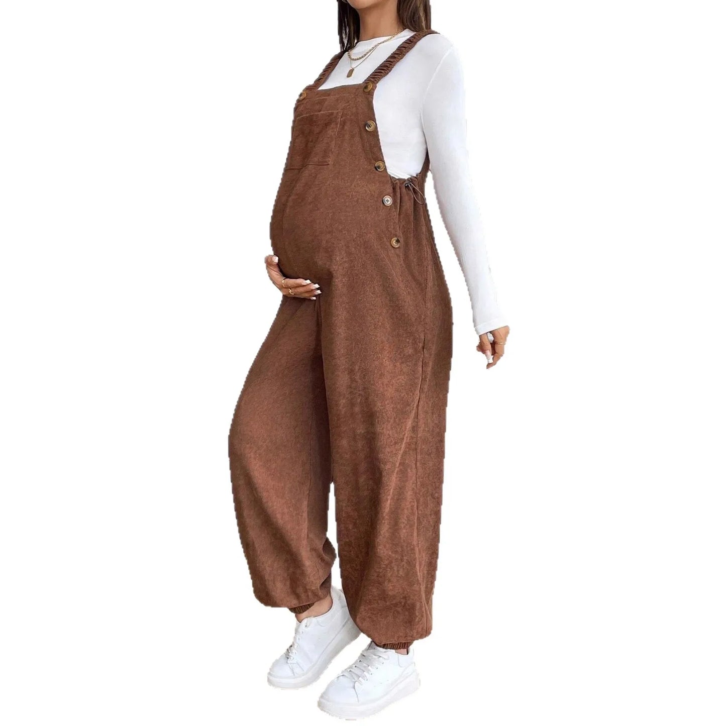 Roupas de maternidade para mulheres grávidas roupas de gravidez 2025 outono inverno cintura ajustável moda solta macacão de veludo