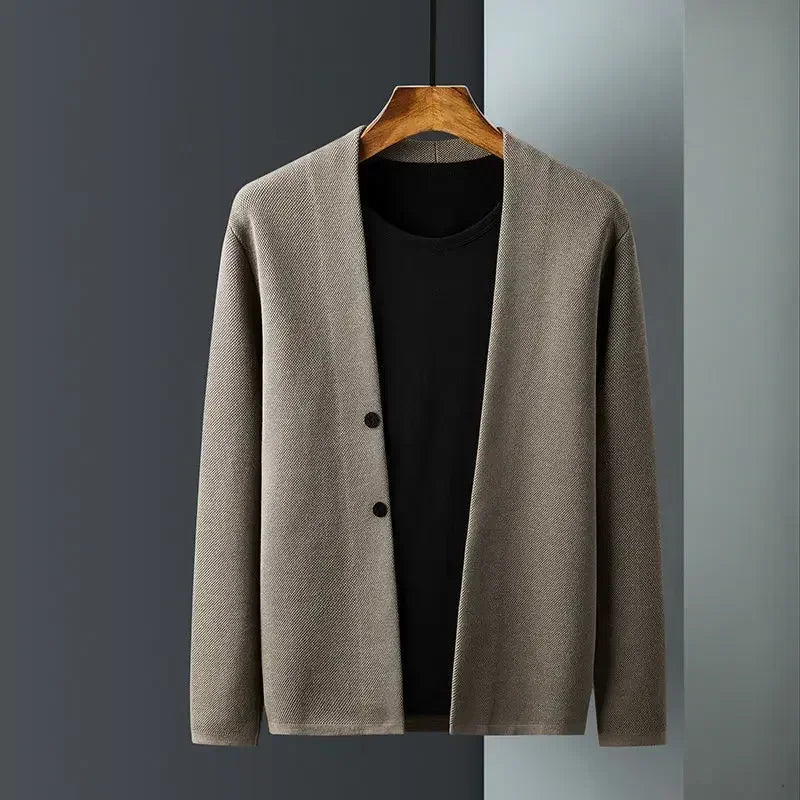 Homem roupas cor sólida negócios preto malha suéteres para homem cardigan liso sobre ajuste malha manga longa 100% malhas modo velho
