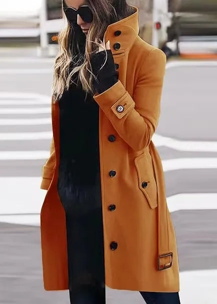 Casaco feminino outerwears outono inverno quente jaquetas femininas único breasted turn-down colarinho único breasted roupas femininas novo