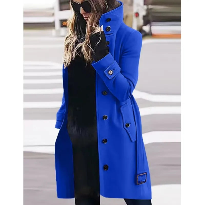 Casaco feminino outerwears outono inverno quente jaquetas femininas único breasted turn-down colarinho único breasted roupas femininas novo