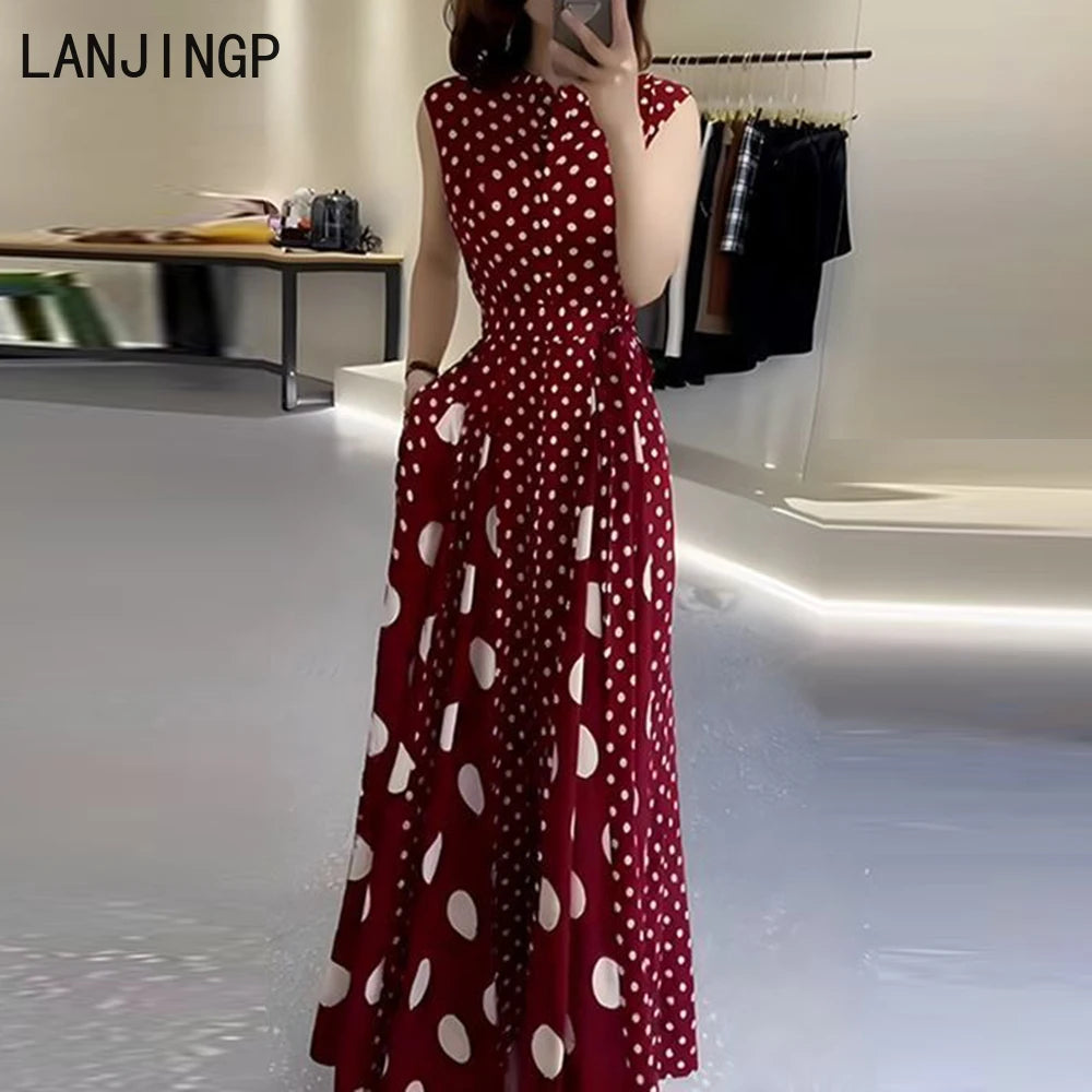 Roupas femininas 2025 verão high-end café break configurações formais francesas vestido de bolinhas vermelhas feminino