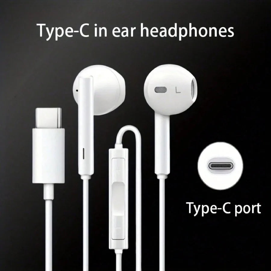 Fones de Ouvido Intra-auriculares com Fio Tipo-C com Microfone e Controle de Volume, HiFi Estéreo para iPhone 16/15, S23/S22/S21/Ultra, Note 10/20, iPad Pro