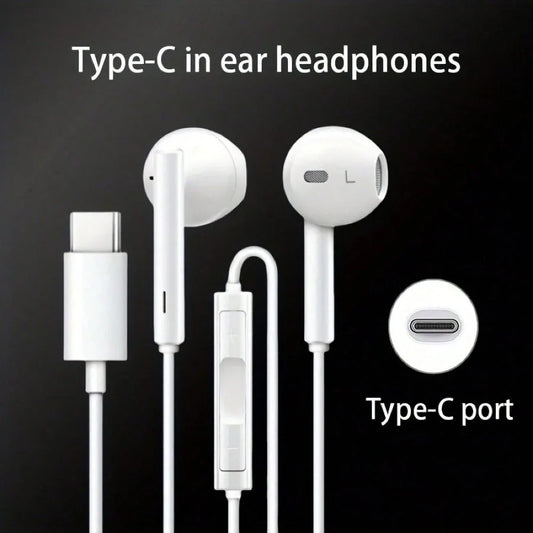 Fones de Ouvido Intra-auriculares com Fio Tipo-C com Microfone e Controle de Volume, HiFi Estéreo para iPhone 16/15, S23/S22/S21/Ultra, Note 10/20, iPad Pro