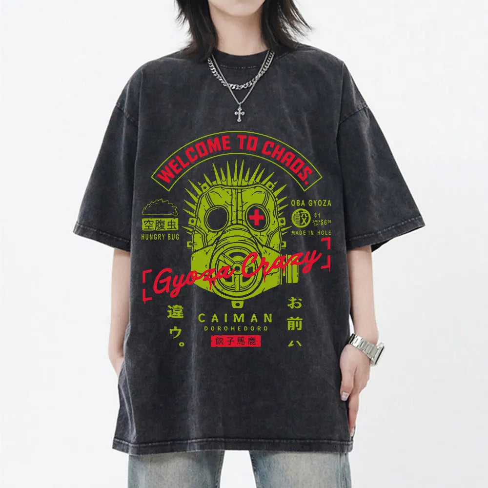Roupas masculinas camiseta homme gráfico camisetas masculinas camiseta para homem ropa hombre anime japonês dorohedoro kaiman vintage lavado
