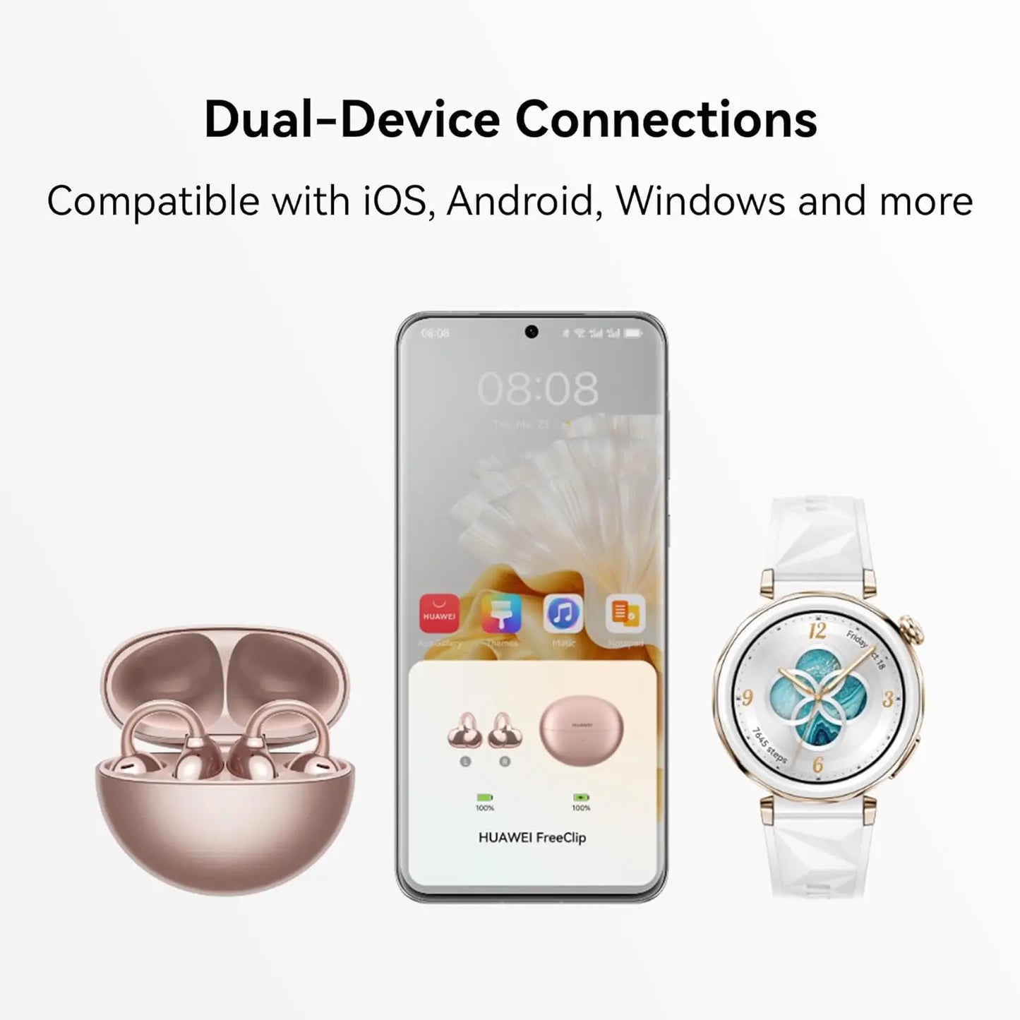 HUAWEI FreeClip, Fones de Ouvido Sem Fio de Design Aberto, Som de Alta Qualidade, Compatível com iOS e Android, 8 Horas de Duração da Bateria