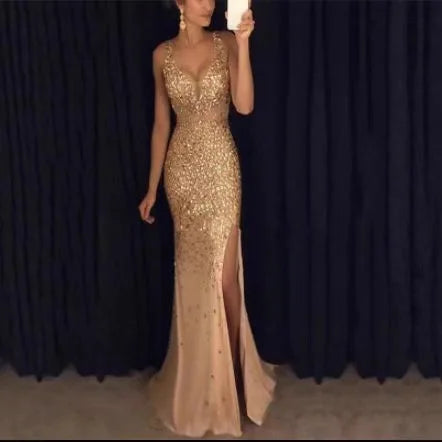 Roupas femininas vestidos longos 2025 novo estilo novo fenda bronzeamento vestido saia longa vestido de noite roupas sexy roupas femininas