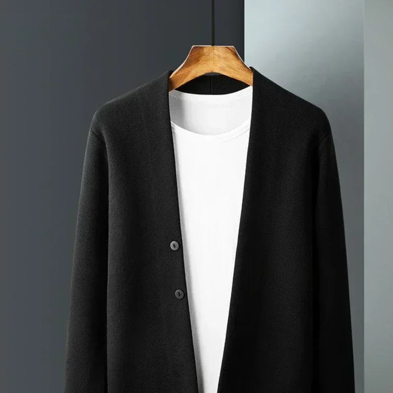 Homem roupas cor sólida negócios preto malha suéteres para homem cardigan liso sobre ajuste malha manga longa 100% malhas modo velho