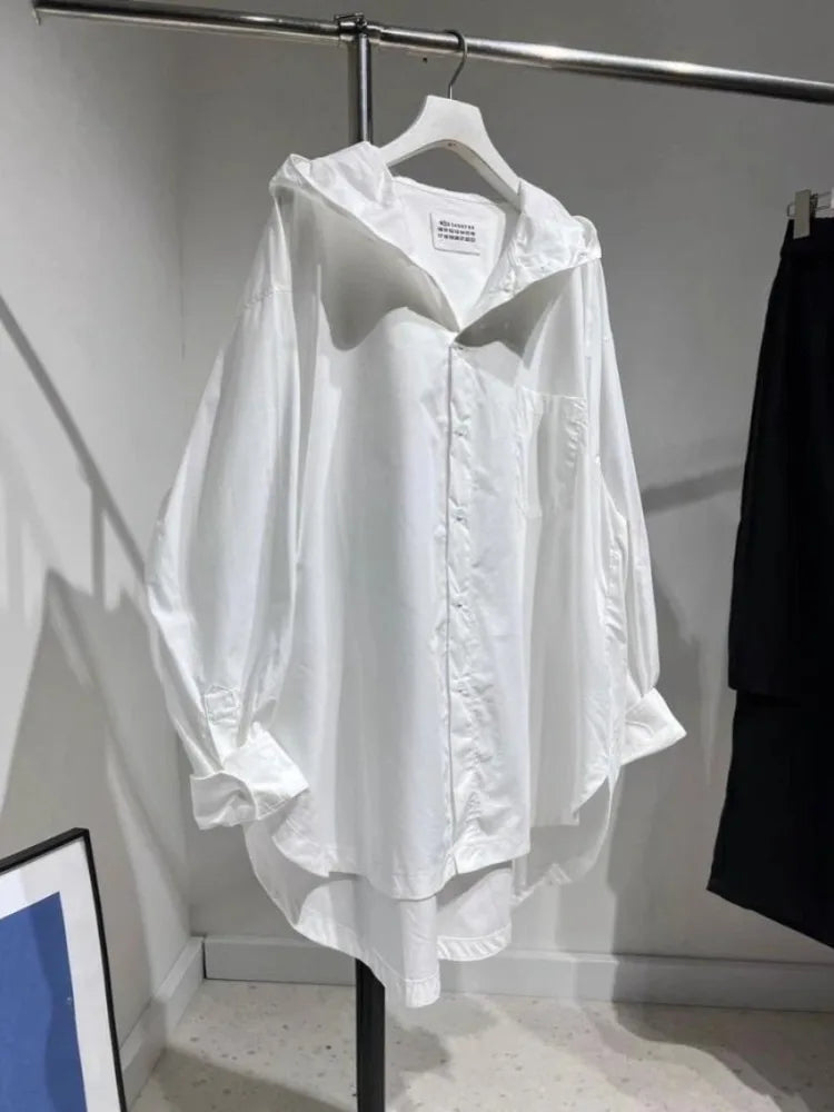 Moda feminina topos blusas de grandes dimensões roupas femininas 2025 blusas mujer de moda manga longa com capuz camisa casual branco casaco básico