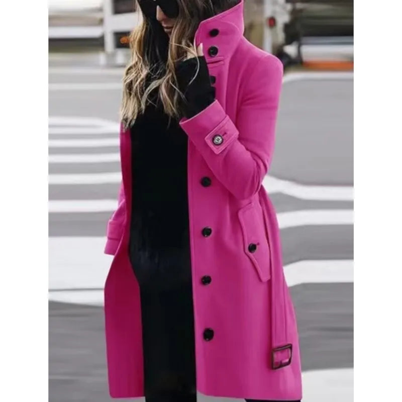 Casaco feminino outerwears outono inverno quente jaquetas femininas único breasted turn-down colarinho único breasted roupas femininas novo